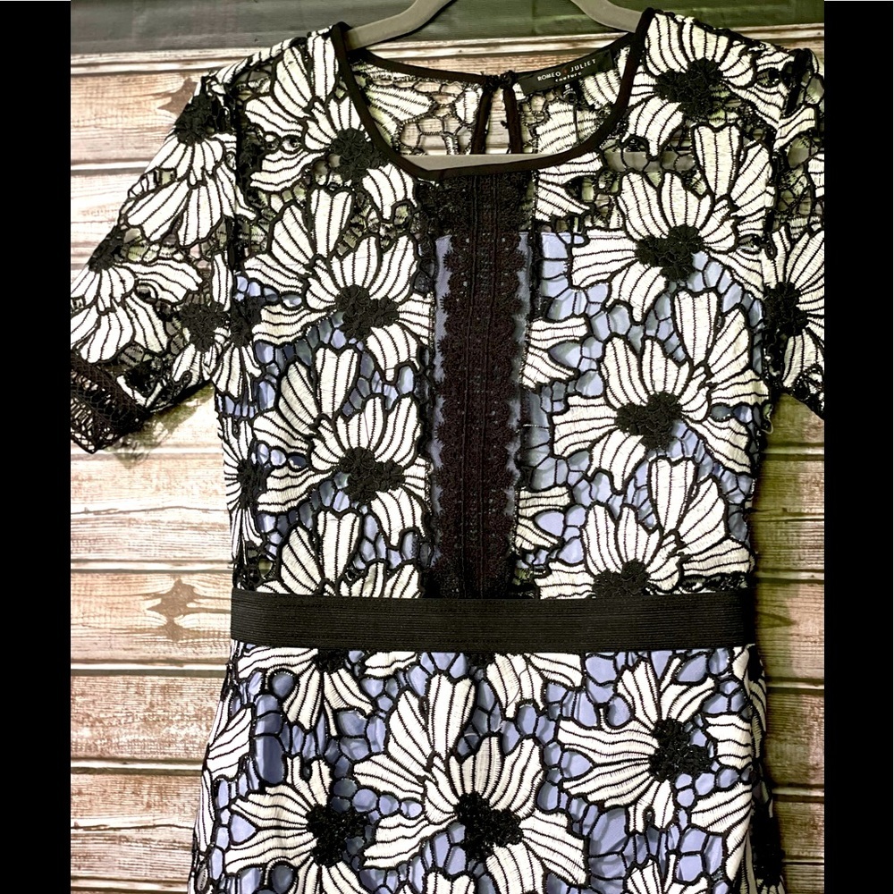 Romeo+Juliet Couture Black & White Floral Lace Sheath Cocktail Dress - Picture 4 of 6